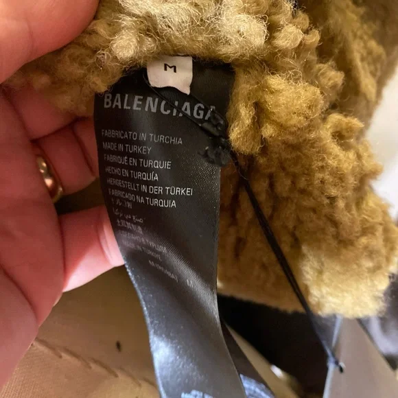 Balenciaga Paint Logo Taped Genuine Shearling Bomber Jacket - Picture 13 of 16